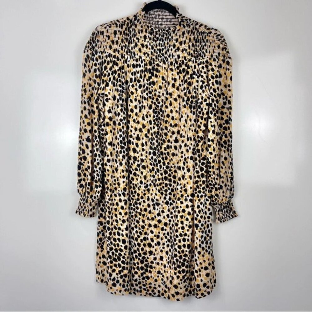 Ann Taylor Smocked Long Sleeve Shift Dress Mock Neck Size XS Women's Casual